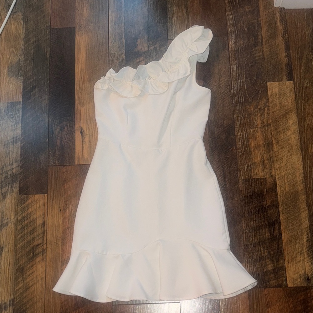 TCEC Ivory One-Shoulder Ruffle Dress